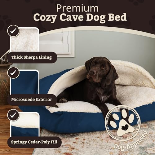 Image of Snoozer Rectangle Cozy Cave Dog Bed, Hooded Dog Bed, Sapphire (L)