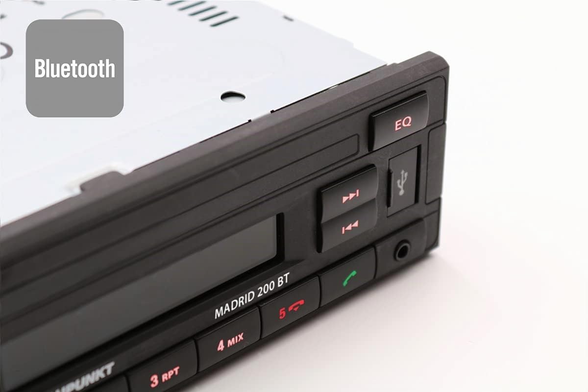 Blaupunkt Madrid 200 BT, 1-DIN autoradio, Bluetooth, kit Mains Libres, USB, entrée auxiliaire, 4x40 Watts, 12V