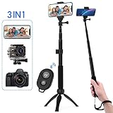 ☺【3 en 1 Selfie Stick Diseño】: Palo selfie trípode portátil es un palo multifuncional para cámaras, teléfonos inteligentes, cámaras web y gopro. Autofoto plegable y portátil que se convierte en un trípode práctico según sea necesario y un mini trípode. Es adecuado de para teléfonos inteligentes con un ancho de 5,5 cm (2,5 in) - 8,5 cm (3,35 in).