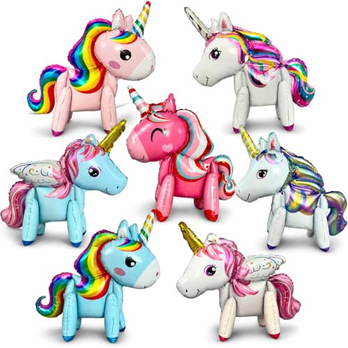 Ballon licorne 4D Jumbo sur pied en aluminium pour anniversaire | Lot de 7