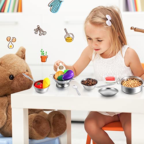 19 Stück Küche Rollenspiel Spielzeug Edelstahl Kochgeschirr Mini Küchenspielzeug Zubehör Topf Kochutensilien Set… – Bild 7