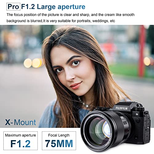 Image of VILTROX 75mm f /1.2 XF Prime APS-C Lens for Fuji X Mount x-A7 X-T30 X-T4 X-E4 X-Pro3 X-T200 X-H2S X-S10 (Auto Focus, STM, Large Aperture)