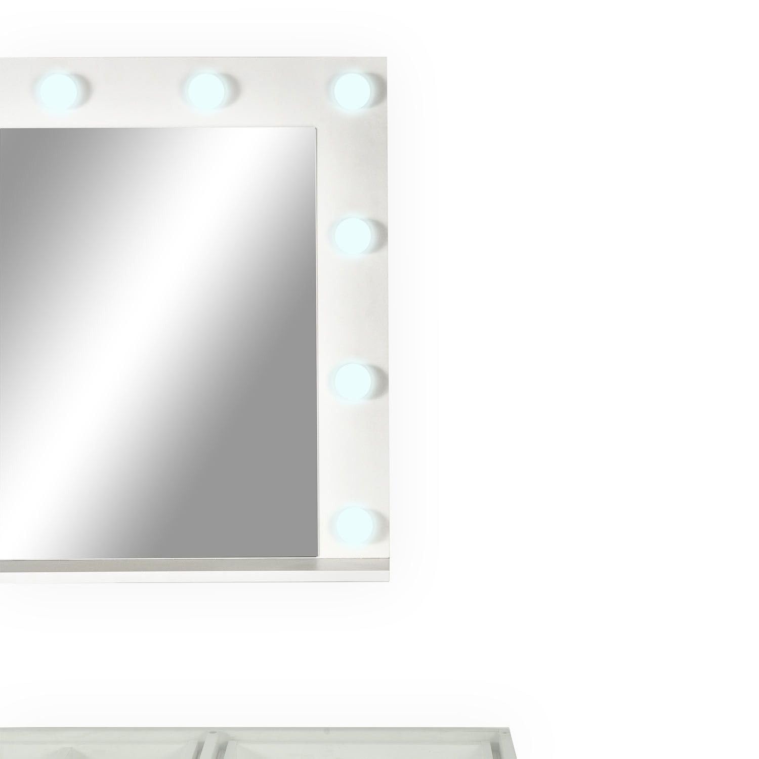 Menzzo Coiffeuse Probeauty 120 cm avec Miroir LED Lumineux – 13 tiroirs – Plateau en Verre – Table de Maquillage Design Moderne avec Grand Rangement – Meuble Coiffeuse Blanc