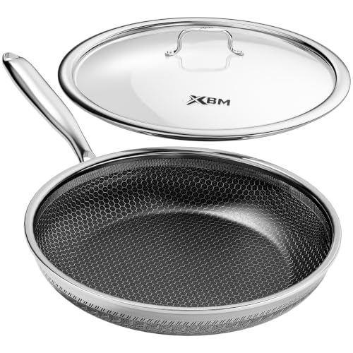 XBM Frying Pan Nonstick with Lid Honeycomb PFAS-Free All Cooktops