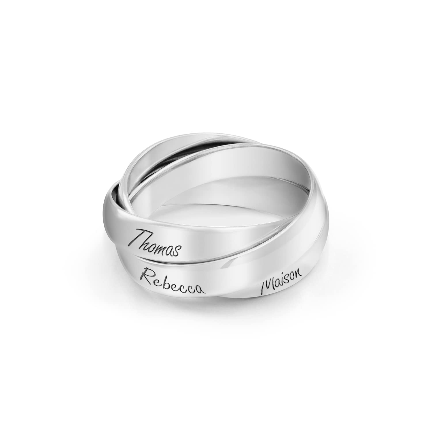 MYKA - Anello Personalizzato Charlize - Tris Anelli alla Russa in Argento 925 - Gioiello inciso con Nomi - Regalo per Donne - Regalo per Festa della Mamma