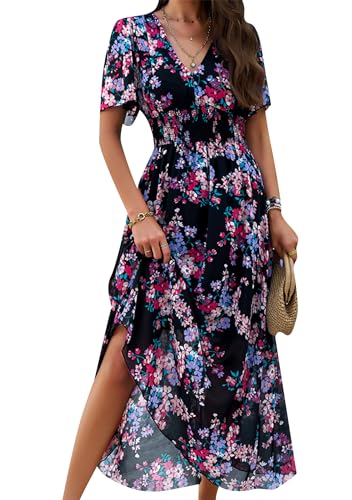 Robe ample col en V au motif floral et coupe ajustée tendance