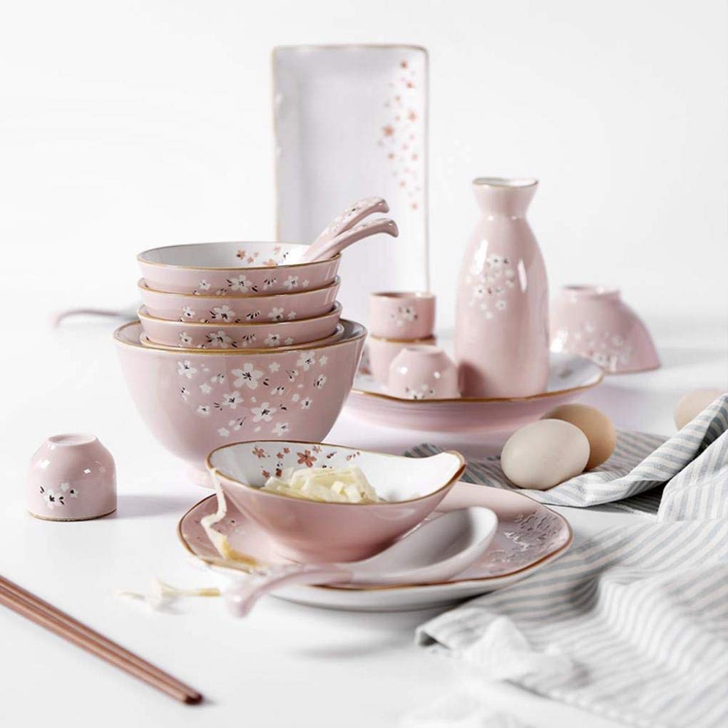 H3TF5J Ceramiczny zestaw zastawy stołowej, 36 sztuk różowego butelki stołowej, mikrofalowce i zmywarki, bez ołowiu i bez kadmu, zastawa stołowa wakacyjna, rodzinne zastawa prezentowa