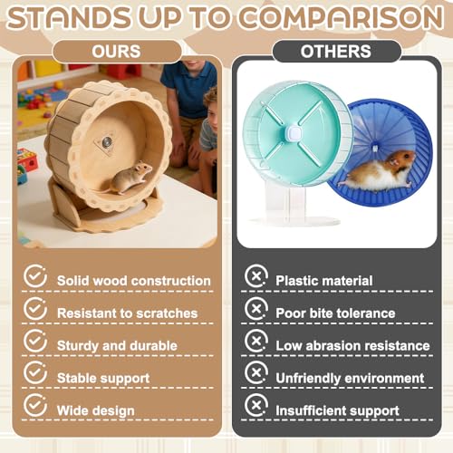 Roue d'exercice pour hamster NAVESO 26 cm design en bois écoresponsable - 6
