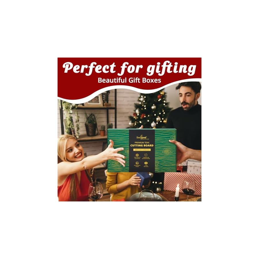 BEEFURNI-Teak-Wood-End-Grain-Cutting-Board-Wooden-Cutting-Boards-for-Kitchen-with-Juice-Groove-Hand-Grip-Small-Gifts-for-Her-1-Year-Manufacturer-Warranty-S16-L-x-12-W-x-15-T-inches BEEFURNI Teak Wood End Grain Cutting Board (S, 16x12x1.5"), Wooden Cutting Boards for Kitchen with Juice Groove Hand Grip Small, Christmas Gifts, 1-Year Manufacturer Warranty