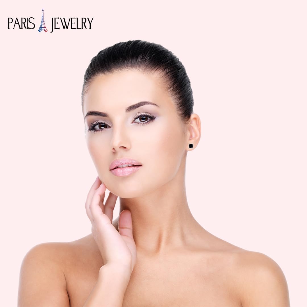 Paris Jewelry 10k White Gold 1/2 Ct Created Black Diamond Princess Cut Stud Earrings