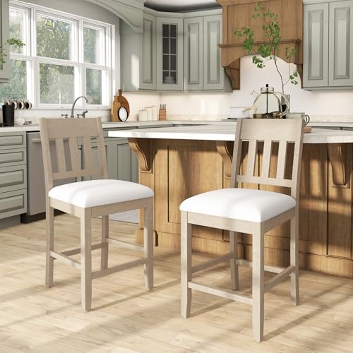 25-Counter-Height-Bar-Stools-Set-of-2-Farmhouse-Kitchen-Island-Stools-Upholstered-Linen-Fabric-Barstools-with-Back-Footrest-for-Home-IslandBarPatioPubBar-ShopBrown 25 Counter Height Bar Stools Set of 2 Farmhouse Kitchen Island Stools Upholstered Linen Fabric Barstools with Back Footrest for Home IslandBarPatioPubBar ShopBrown