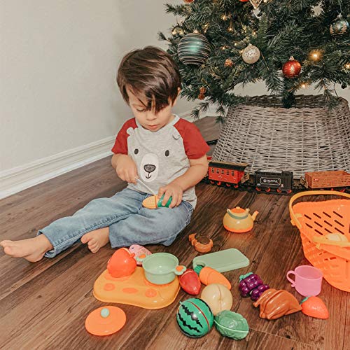 NextX Pretend Play Food Toys for Girls and Boys, Kitchen Cutting Fruits & Vegetables Set with Storage Basket for Kids
