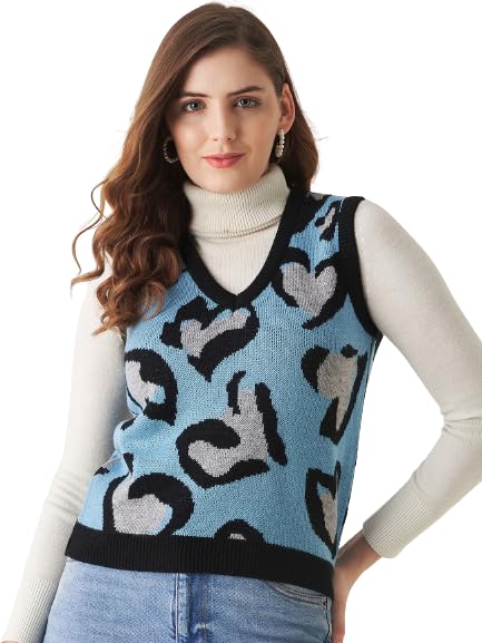 Image of Modeve Printed V Neck Sleeveless Sweater for Women||Winterwear||