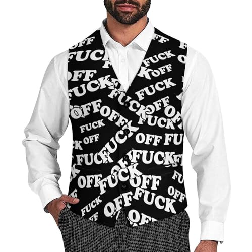 Fuck1 OFF Suit Vest for Men Slim Fit Tuxedo Waistcoat Button Down V Neck Business Dress Coat - Main Image