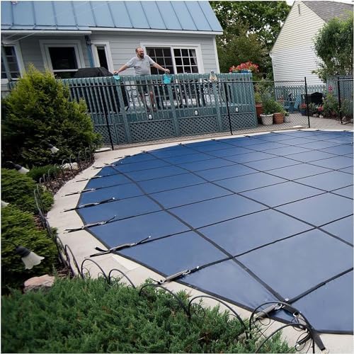 Bâche d'hiver robuste avec ancrages en laiton et kit d'installation – Solution de sécurité anti-poussière pour piscines creusées