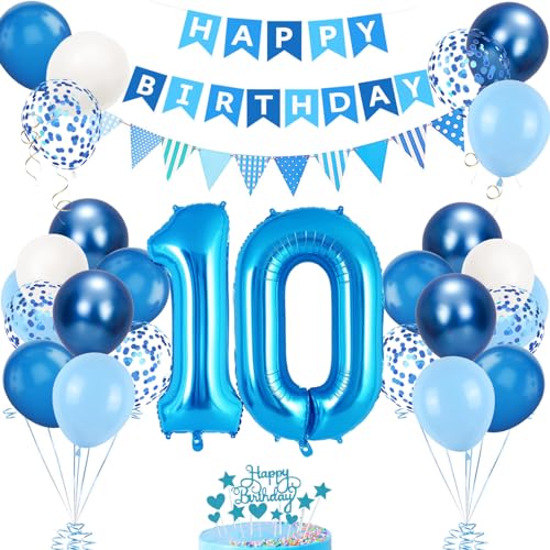 Décoration Anniversaire 10 Ans Bleu - Ballons et Déco pour Fête - Pour Homme et Femme