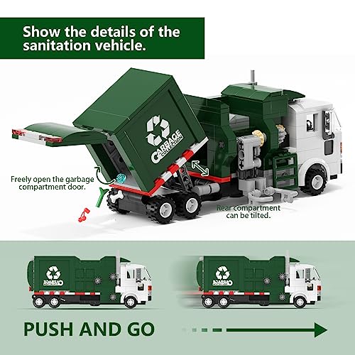 Garbage Truck Building Kit, Trash Truck Building Toy With 3 Trash Cans, Recycling Truck Model, Compatible With Lego, Gift Idea For Kids 6 Plus Years Old, Educational Sustainable Living Series #TOP2