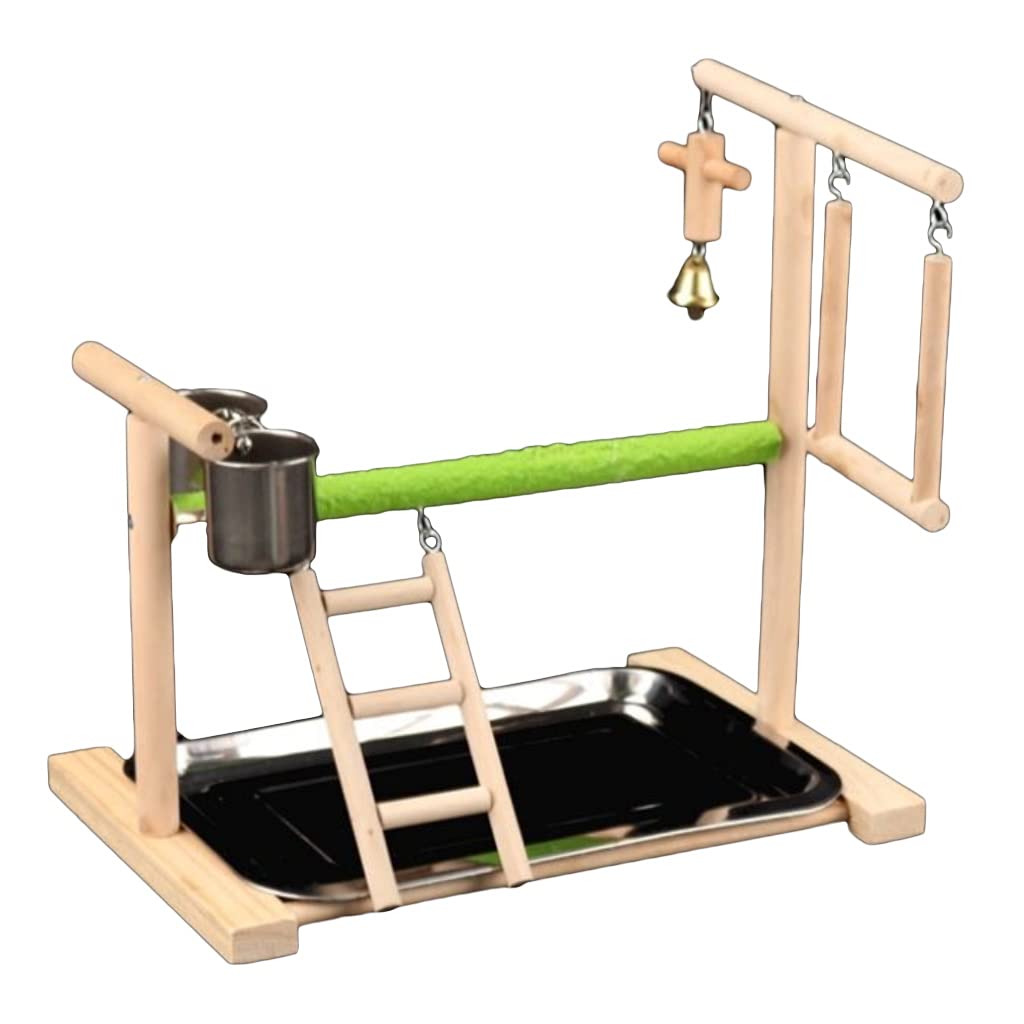 Vogelsitz, Papageien Spielständer, Nymphensittich Spielplatz, Holz Fitnessspielzeug mit Clip Futterbechern, Übung und Spielen für Vögel, Vogelspielplatzständer für Sittiche, Nymphensittiche, Vögel