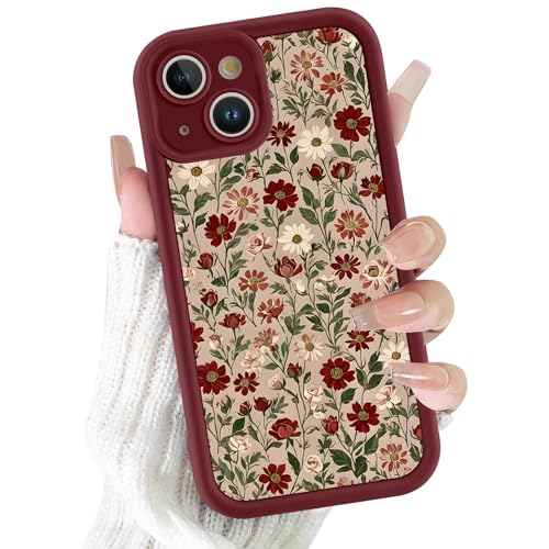 Xylota Cover per iPhone 13 6,1', Aesthetic Fiori Motivo Disegni Ragazze Donne Custodia, Ultra Sottile Silicone Morbida TPU Antiurto Antigraffio Bumper Protettiva Case per iPhone 13, Rosso