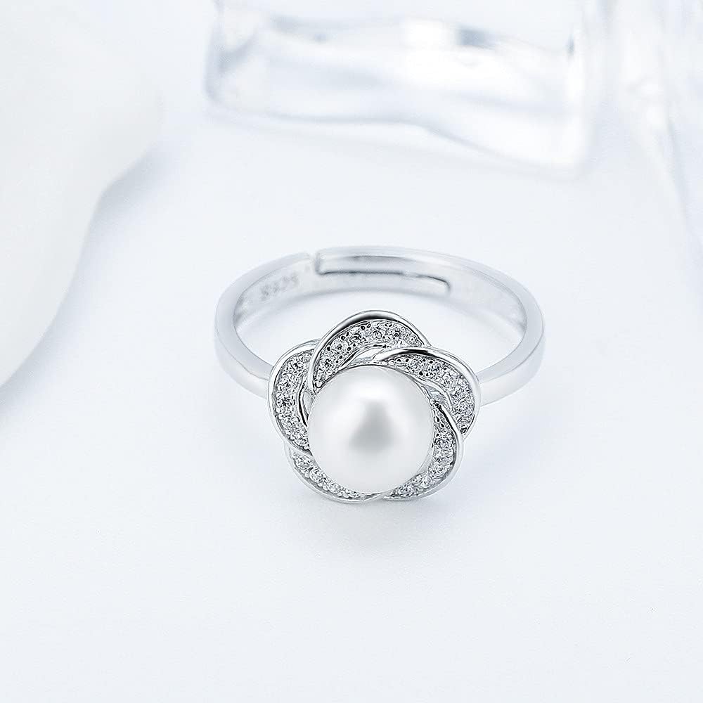 Sterling Silver Rose Bloom CZ Ring Mounting for Women, Adjustable Ring Fittings Accessories for Pearl Jewelry Making - Image 3