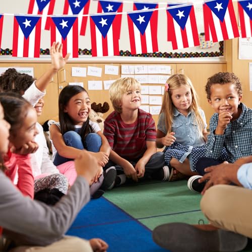Image of 32.8 ft Puerto Rico Flag Banner, 30 Pcs Mini String Flags, Red White Blue Bunting for Puerto Rican Day Parade, Festivals, Home, Garden, and Outdoor Decorations