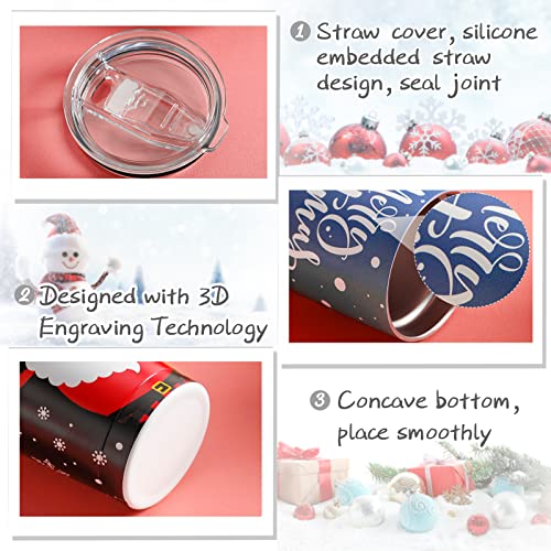 Potchen 2 Pieces Christmas Gifts Funny Travel Tumbler Holiday Santa Claus Coffee Cup Gift ​For Xmas Wedding Party 20 Oz Vacuum Insulated With Lids Straws & Brushes, Designs #TOP3