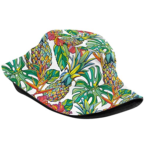 Image of Bright Tropical Pineapple Bucket Hat Sun Beach Packable Fisherman Cap for Women Men Summer Outdoor Hiking