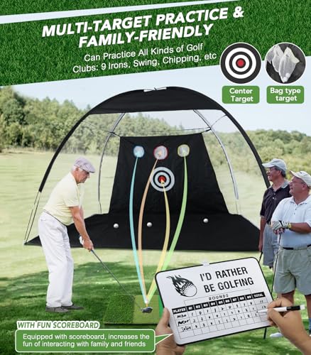 Golf Net, 10x7FT All-in-1 Home Golf Hitting Aid Set with Foldable Tri-Turf Practice Mat for Backyard Driving Chipping Swing Training with Scoreboard/Target/Balls, Gifts for Him Dad and Men Golfer - Image 3