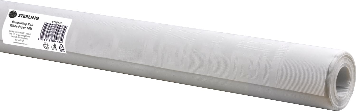 Sterling Ventures Table Cloth Embossed Paper Banqueting Roll Table Cover (White)