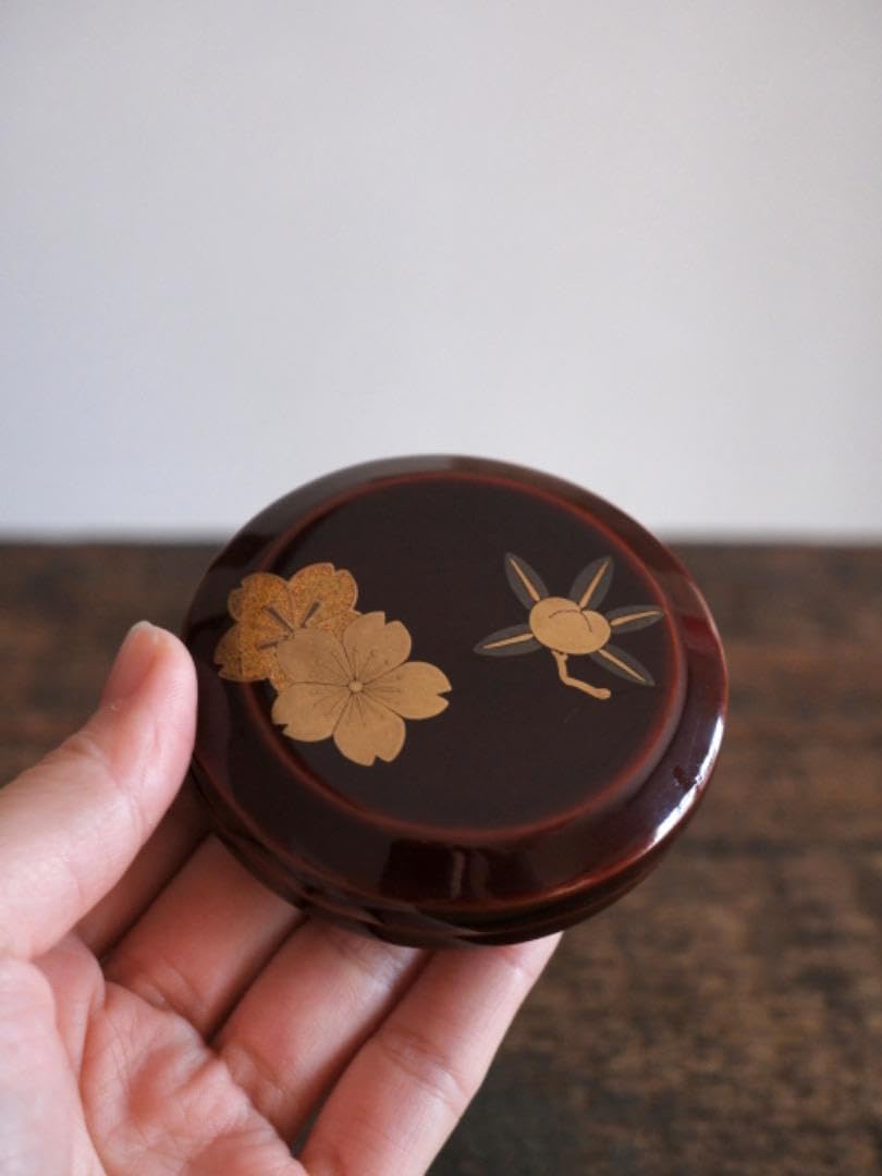 桜蒔絵　香合　漆工芸　茶道具　木製　アンティーク　古道具８ 桜蒔絵 香合 漆工芸 茶道具 木製 アンティーク 古道具8 茶道具