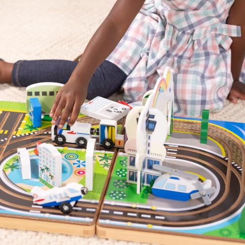 Image of Melissa & Doug Take-Along Airport Wooden Play Set with Vehicles