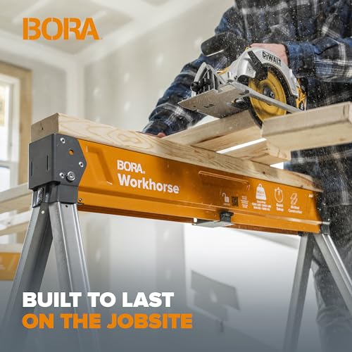 BORA Workhorse XT Saw Horses 2 Pack Folding Heavy Duty Sawhorse Pair with Adjustable Legs - Heavy Duty Saw Horse for Contractors Portable Workbench with Built-In Bottle Opener - PM-3330T - Image 7
