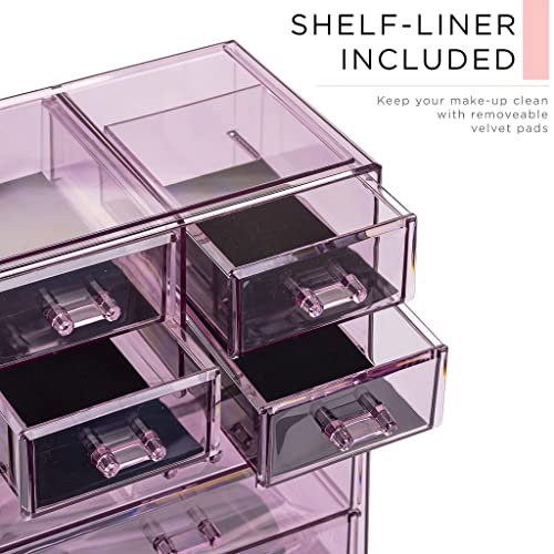 Image of Sorbus Acrylic Makeup Organizer Set, 7-Drawer Vanity & Countertop Cosmetic Storage with Small & Wide Compartments, Purple Makeup Storage for Brushes, Jewelry - Holiday Gift for Women & Teens
