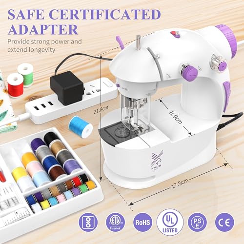 Image of Sewing Machine for Beginners [Full Set] with Finger Guard and Fabric Bundles - Mini Sewing Machine with Sewing Kits, Foot Pedal, US Adapter and Extension Table