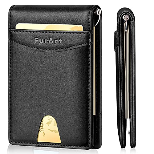 FurArt Leather Mens Bifold Wallet with Money Clip RFID Blocking Slim Front Pocket Wallets for Men