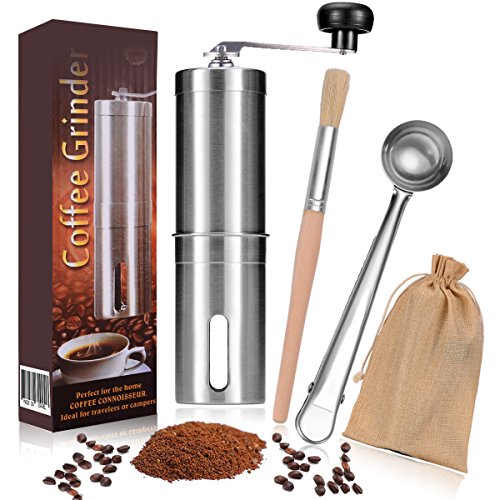 LUWANZ Kaffeemühle manuell Kaffeemühle Hand mit Keramikmahlwerk 1 Kaffeemühle + 1 Kaffeedosierlöffel Edelstahl + 1…