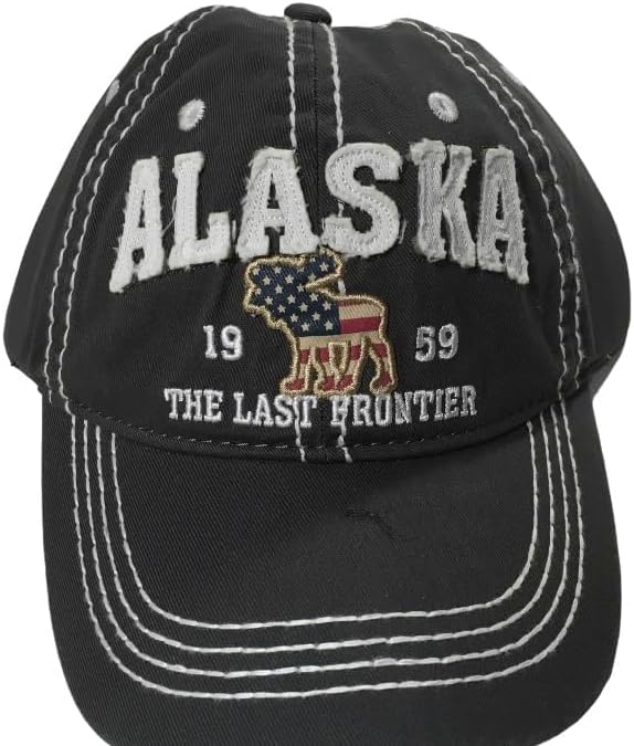 Quality Ball Cap Hat Alaska Baseball Cap Adjustable Dark Grey American Flag Moose - Image 2