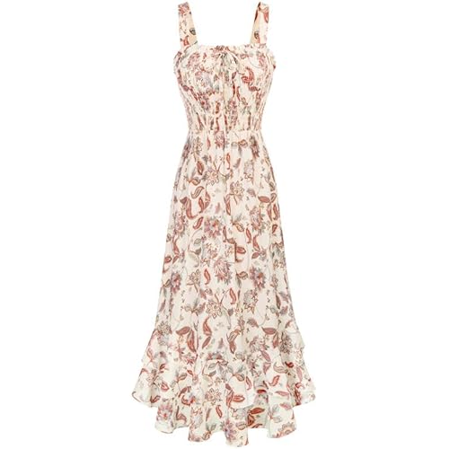 GRACE KARIN Women's 2024 Summer Floral Boho Dress Square Neck Strapped Swing A Line Beach Long Maxi Dress