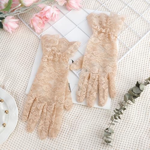 Lace Gloves for Halloween, Prom, Vampire Party, Wedding, Tea Party - White Formal Gloves3