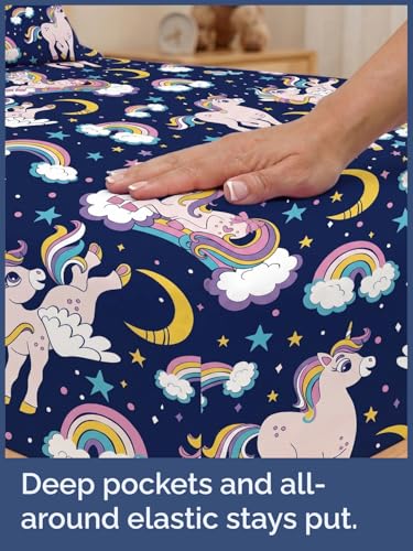 Image of Kids Queen Magic Unicorns Bed Sheets - 4 Piece Magic Unicorns Sheet Set | Magic Unicorns Themed Bedding, Ultra-Soft, Cute & Cozy, Breathable & Machine Washable, Bed Set for Boys, Girls & Teens, Comfy