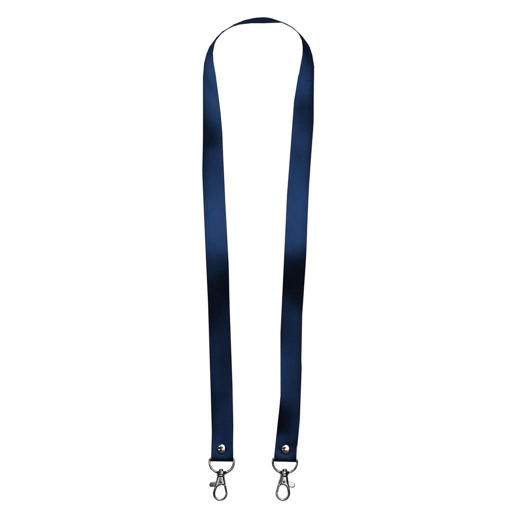 Printed or Plain Double Clip Lanyard - Personalised, Custom, Neck Strap, ID Card Holder Included, UK Stock (Navy)