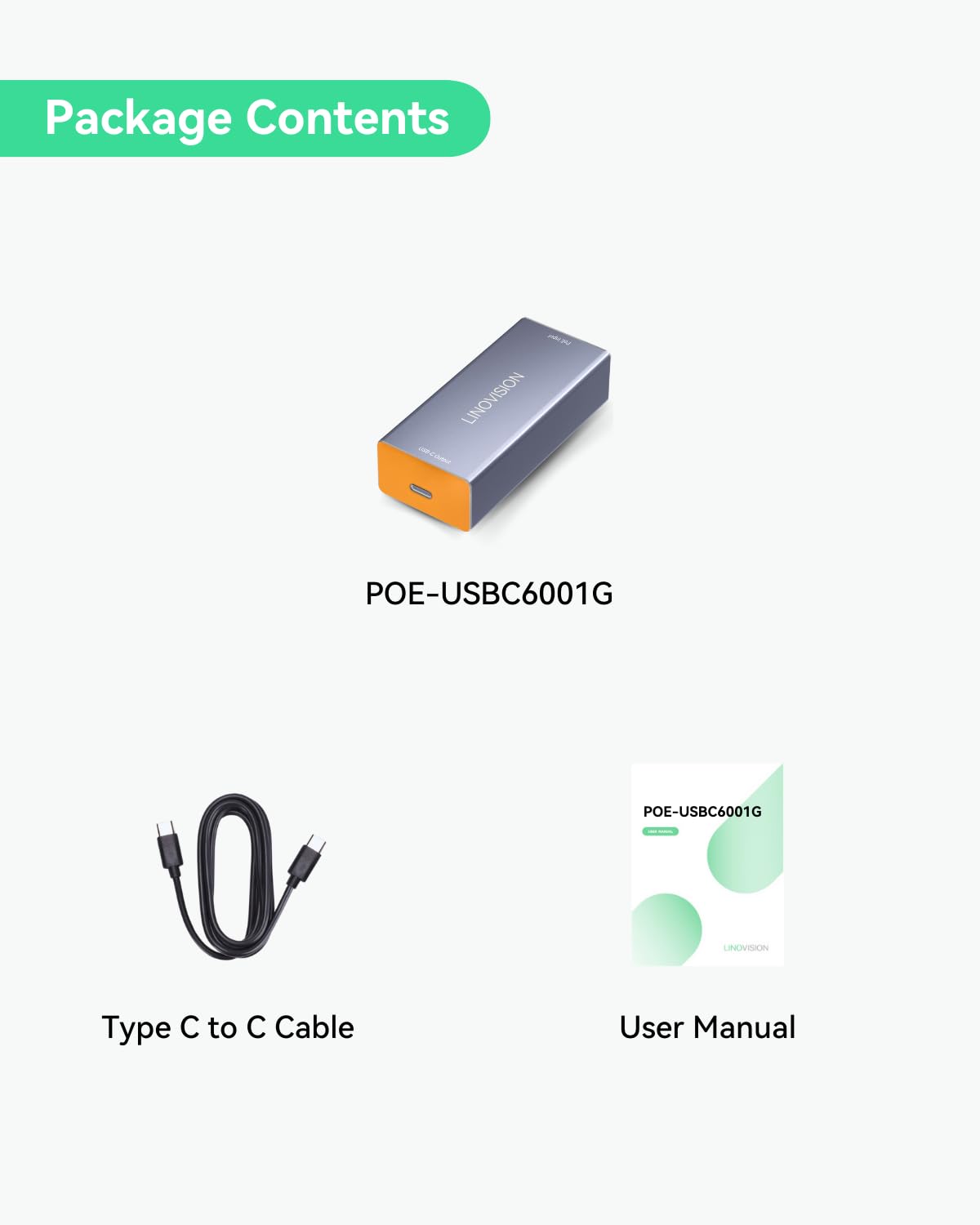 LINOVISION Convertitore Gigabit da 60 W POE++ a USB C con un unico cavo, IEEE802.3af/at/bt POE++ a USB di tipo C con uscita 5V/9V/12V/15V/20V per notebook, hub Echo, telefono, tablet