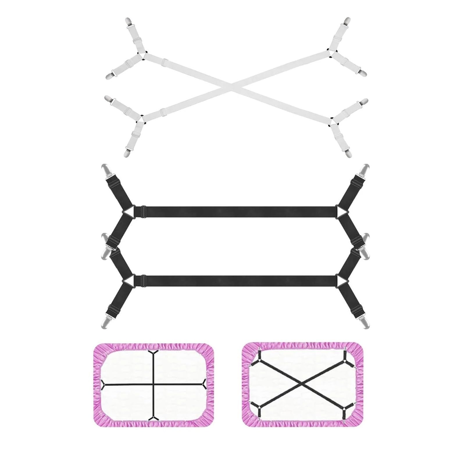 SDIUAKBV Bed Sheet Grippers Belt 3 PCS Sheet Fastener Fixing Straps, Adjustable Cross Elastic, Flat Fit Clips for Mattress Cushions Sofa For the bedroom(Black)