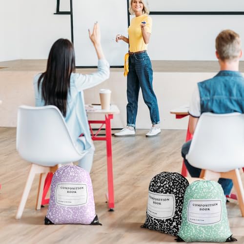 Image of 18 Pcs Back to School Composition Book Drawstring Bag Bulk 13 inchx16 inch Backpacks Carrying Folder Computer for Writing Teacher (Pastel)