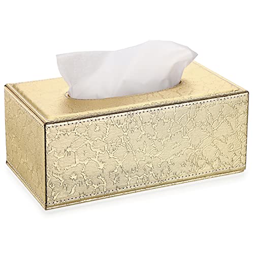 Sumnacon Rectangular Tissue Box Cover - Stylish Tissue Box Holder with Magnetic Bottom Decorative Tissue Box for Vanity Dresser Night Stand Table Countertop (Gold Medium)