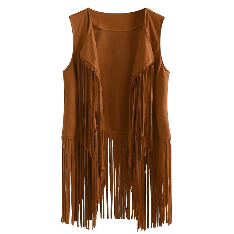 Damskie topy z frędzlami, styl lat 70., hipisowski kostium, kowbojka, kamizelka z frędzlami, tank top z krótkim rękawem, kurtka, stroje