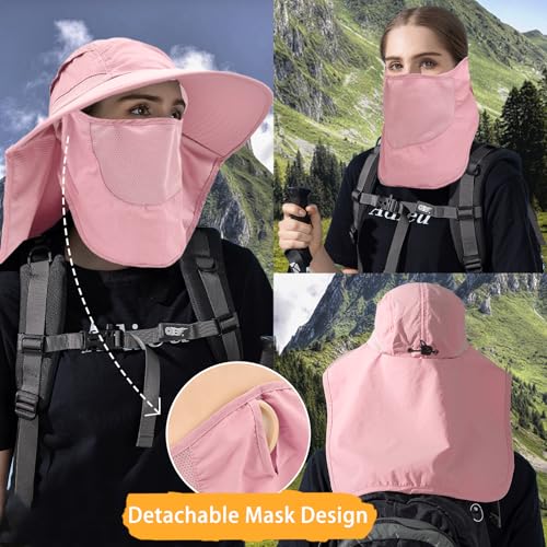 Image of Sun Hats for Men Women Detachable Face Cover Wide Brim Fishing Hats with Neck Flap UPF 50+ Outdoor Safari Hats