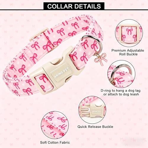 Image of ARING PET Girl Dog Collar, Cute Pink Bow Girly Doggy Collars for Puppy Small Medium Large Female Dogs Pet, for Daily Photos Outdoor Walking Hiking Picnic, L