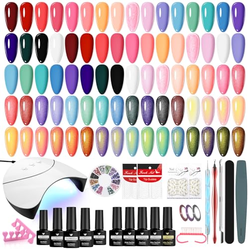 VANREESA 20 Colores Kit Uñas Semipermanentes, Uñas Semipermanentes Kit Completo con Base Top Coat Lampara UV y Herramientas Manicura, Todas Estaciones Apto Esmalte Gel Set Manicura para Principiantes