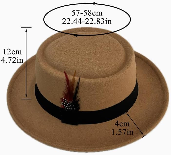 Classic Pork Pie Hat with Feathers Flat Top Fedora, Vintage Panama Hats, Warm Comfortable Jazz Cap - Image 2
